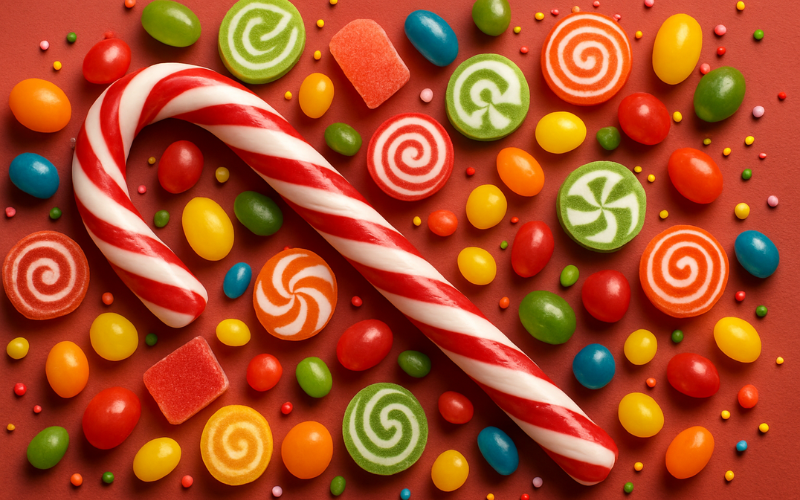 candy cane with candy